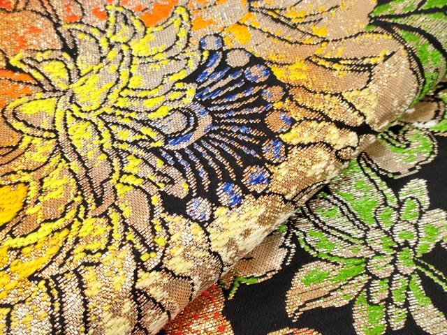 平和屋本店□最高級 龍村平蔵製 丸帯 大牡丹印金錦 黒地