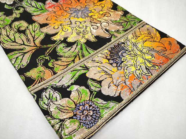 平和屋本店□最高級 龍村平蔵製 丸帯 大牡丹印金錦 黒地