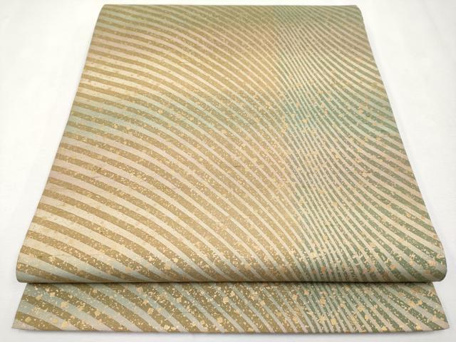 平和屋本店■極上　石川県指定無形文化財　牛首紬　白山工房　手織り　全通柄袋帯　横段流水文　金彩　逸品　CYAA1818s5