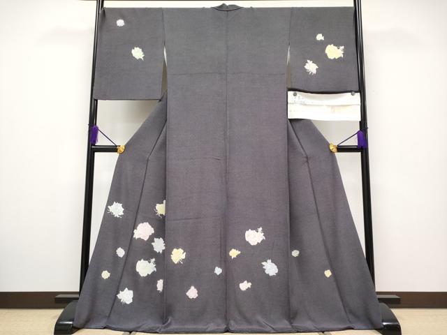 平和屋本店■極上　訪問着　江戸小紋　薔薇　バラ　行儀　黒地　反端付き　高島屋扱い　逸品　CYAA1835s5