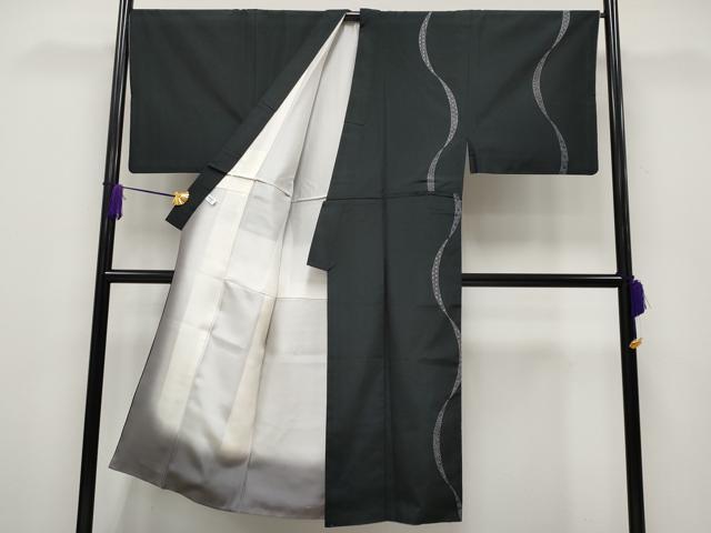 平和屋着物□極上 道行コート ロング丈 斜線文 暈し染め 鬼しぼ