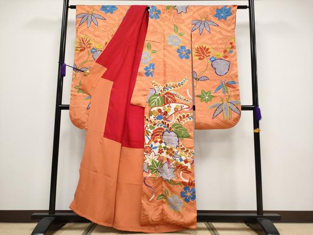 平和屋本店□極上 アンティーク 大正ロマン 振袖 駒刺繍 市女笠 立波舞花