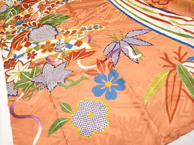 平和屋本店□極上 アンティーク 大正ロマン 振袖 駒刺繍 市女笠 立波舞花