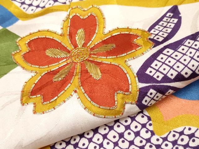 平和屋本店□極上 アンティーク 大正ロマン 振袖 駒刺繍 市女笠 立波舞花