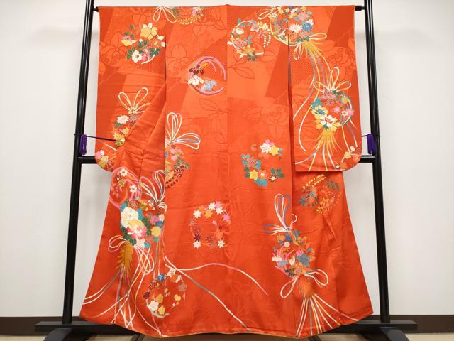 平和屋本店□極上 アンティーク 大正ロマン 振袖 駒刺繍 檜扇吉祥花文