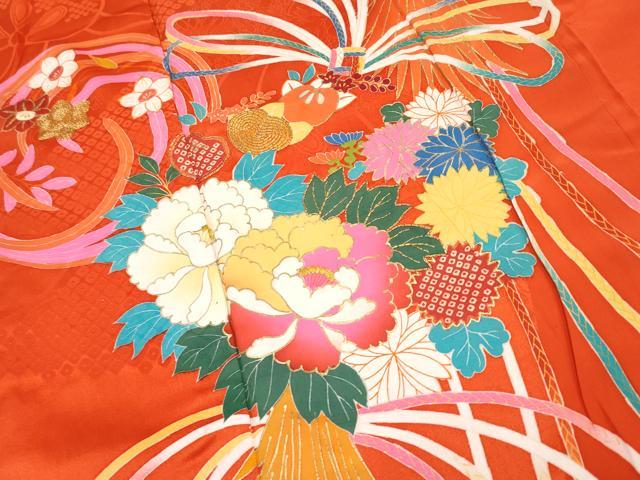 (あ782)超豪華✨アンティーク振袖㊗️青緑の荒波文様 菊手刺繍 ③点セット あ782)超豪華✨アンティーク振袖㊗️青緑の荒波文様 菊手刺繍 ③
