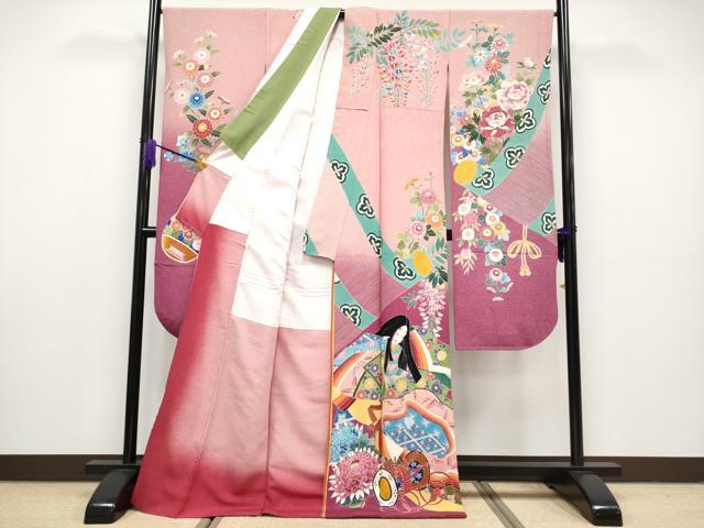 平和屋本店□極上 振袖 有馬 十二単風 楽器人物花蝶文 暈し