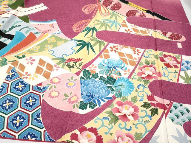 平和屋本店■極上　振袖　有馬　十二単風　楽器人物花蝶文　暈し染め　金彩　逸品　CYAA1963s5 平和屋本店□極上 振袖 有馬 十二単風 楽器人物花蝶文 暈し