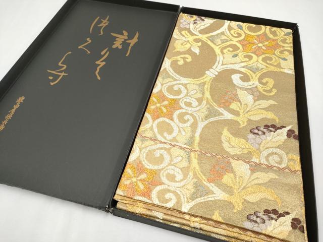 平和屋本店■極上　創業280年　誉田屋源兵衛　六通柄袋帯　純金　葡萄花唐草文　共箱付き　逸品　CYAA1978s5