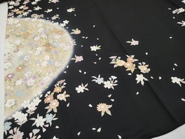 平和屋本店■極上　訪問着　駒刺繍　舞花文　暈し染め　黒地　金銀彩　逸品　CYAA2002s5 平和屋本店□極上 訪問着 駒刺繍 舞花文 暈し染め 黒地 金銀