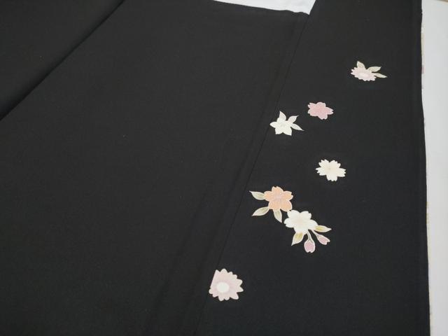 平和屋本店□極上 訪問着 駒刺繍 舞花文 暈し染め 黒地 金銀