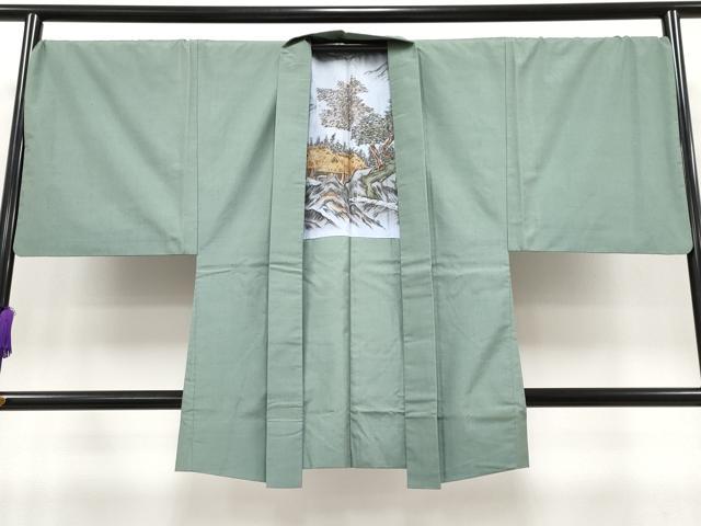 平和屋本店□極上 男性 紬・羽織セット 着物：青鈍色 羽織：薄青色