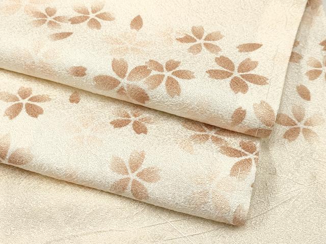 平和屋本店■極上　小紋　市松舞桜文　暈し染め　鳥の子色地　逸品　未使用　CYAA2027s5