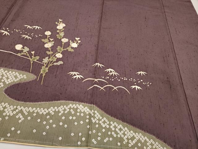 平和屋本店□極上 訪問着 紬地 絞り 流水籬草花文 金彩 やまと