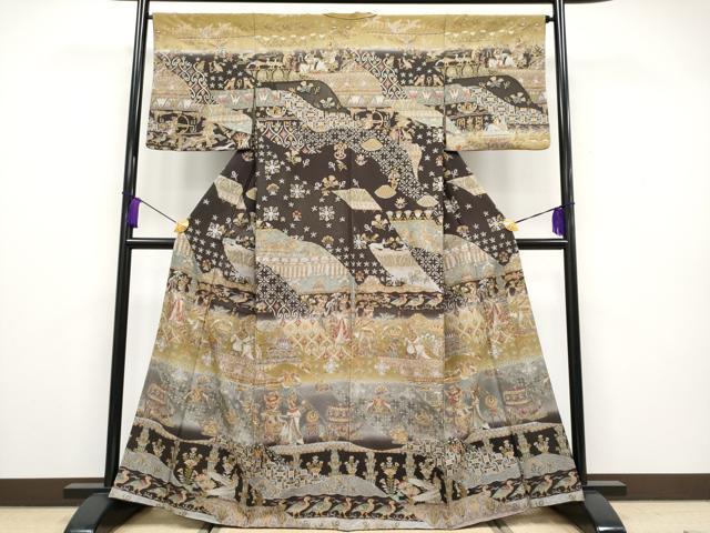 平和屋本店■最高級　中国三大刺繍　スワトウ刺繍　総刺繍　訪問着　エジプト壁画文様　暈し染め　金糸　逸品　CYAA2039s5