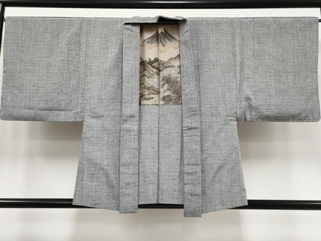 平和屋本店□極上 男性 紬 アンサンブル・長襦袢セット 色無地 銀鼠色