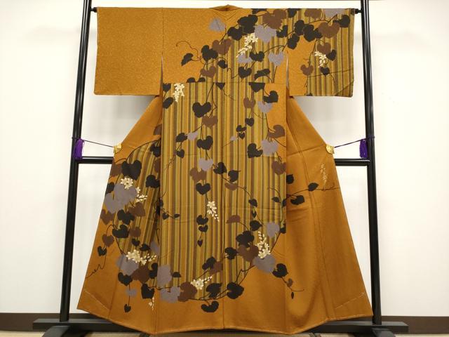 平和屋本店■極上　皇室デザイナー　中村乃武夫　訪問着　蔦の葉花文　金彩　やまと誂製　土色地　逸品　未使用　CYAA2105s5