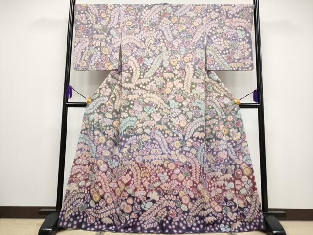 平和屋本店□極上 樋熊哲也 訪問着 辻が花 絞り 手描き 亜麻色地 暈