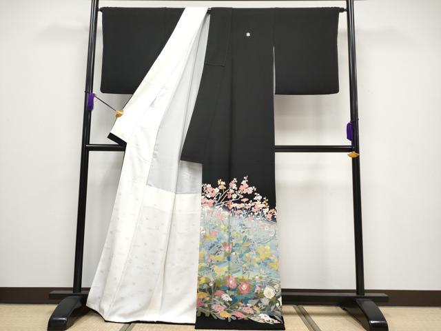 平和屋本店□極上 本加賀友禅作家 百貫華峰 黒留袖 花鳥