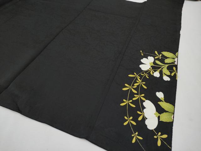 平和屋本店□極上 小紋 花籠文 黒地 金彩 鬼しぼ縮緬 逸品 未