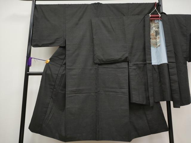 平和屋本店■極上　男性　紬　アンサンブル　黒地　逸品　CYAA2165s5