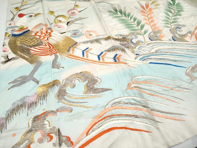 平和屋本店□極上 夏物 アンティーク 大正ロマン 振袖 絽 手刺繍 草花文 金