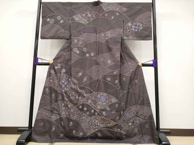 平和屋本店■極上　中国三大刺繍　スワトウ刺繍　総刺繍　訪問着　正倉院更紗花唐草文　黒紅色地　逸品　CYAA2210s5