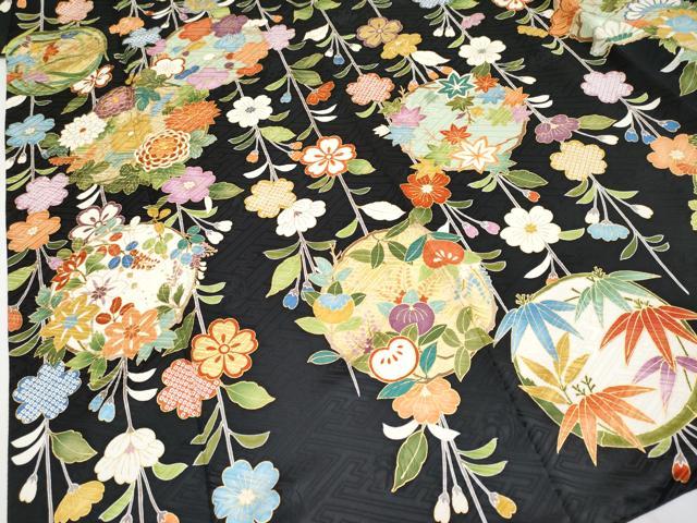 平和屋本店■極上　振袖　総絞り　枝垂れ花文　黒地　金彩　逸品　CZAA2575s5 平和屋本店□極上 振袖 総絞り 枝垂れ花文 黒地 金彩 逸品 CZAA2575s5