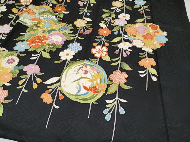 平和屋本店□極上 振袖 駒刺繍 花丸文 黒地 金彩 逸品 CYAA2211s5