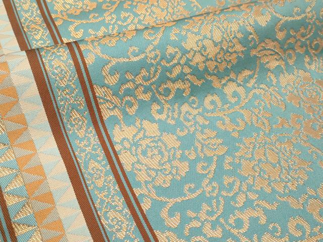龍村　袋帯　正絹　青灰　全通柄　陽明間道錦 楽天市場】【新品】 龍村美術織物 開き 名古屋帯 たつむら 京袋帯 正絹
