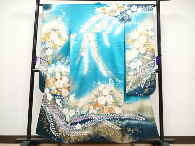 平和屋本店■極上　振袖　辻が花　絞り　暈し染め　銀通し地　逸品　CYAA2307s5