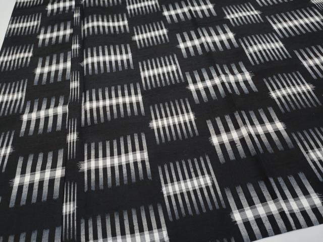 平和屋本店□極上 紬 単衣 格子柄 黒地 逸品 CYAA2342s5