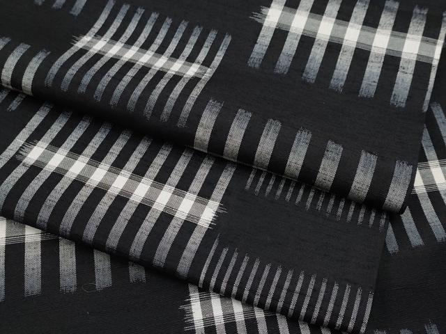 平和屋本店■極上　紬　単衣　格子柄　黒地　逸品　CYAA2342s5