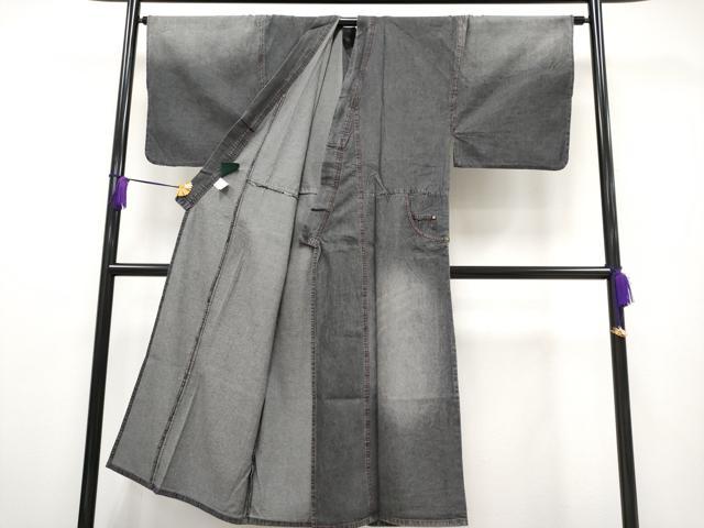 平和屋本店▽極上　男性　デニム着物　単衣　和遊楽　ポケット付き　綿　逸品　CYAA2358s5_1