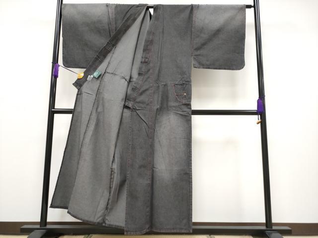 平和屋本店□極上 男性 デニム着物 キングサイズ 単衣 和遊楽 ポケット付き