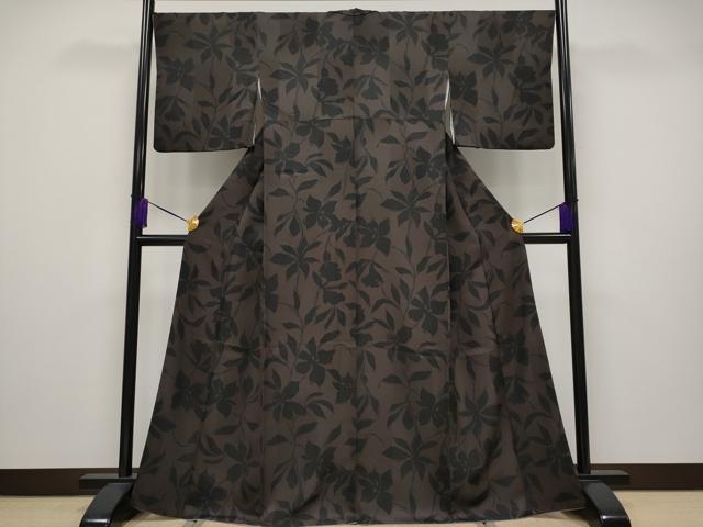 平和屋本店■極上　京都の名門ブランド　銀花仙　小紋　枝花シルエット　赤墨色　逸品　CYAA2362s5 平和屋本店□極上 京都の名門ブランド 銀花仙 小紋 枝花シルエット