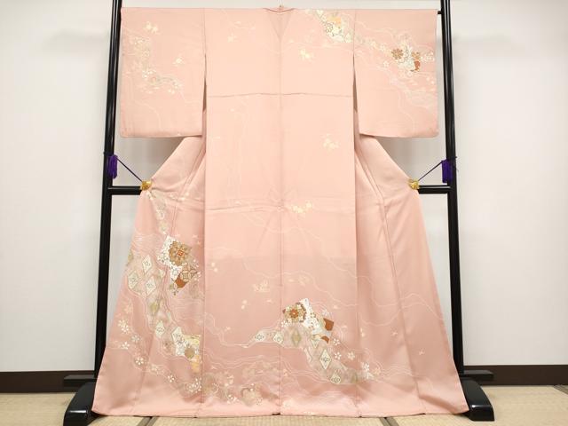 平和屋本店■極上　創業460年・千總　訪問着　駒刺繍　正倉院道長花唐草文　金彩　ときがら茶色地　逸品　CYAA2365s5