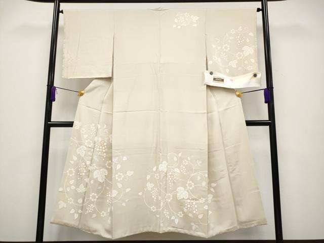 平和屋本店■極上　訪問着　駒刺繍　葡萄蔦の葉文　金彩　反端付き　薄香色地　逸品　CYAA2403s5