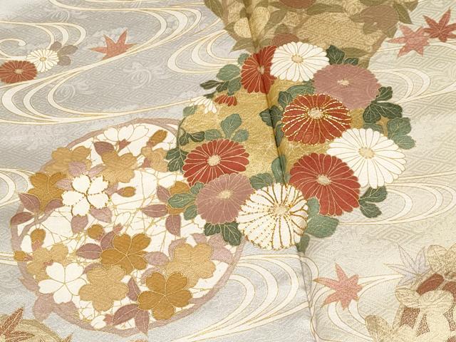 平和屋本店□極上 訪問着 駒刺繍 流水花丸文 暈し染め 金彩 逸品