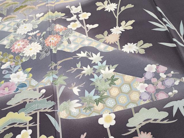 平和屋本店□極上 訪問着 友禅 作家物 エ霞枝花文 暈