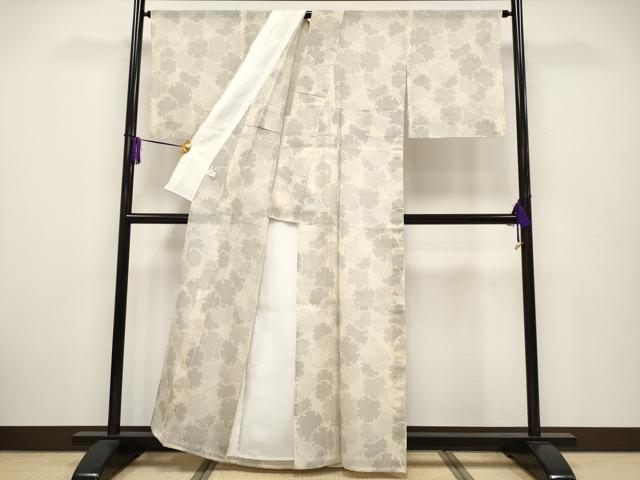 平和屋本店□極上 夏物 結城紬 夏結城 100亀甲 雪輪重ね文 肌色地