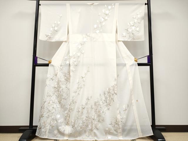 平和屋本店□極上 夏物 訪問着 絽 作家物 総刺繍 枝花文