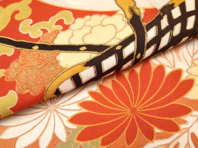 平和屋本店□極上 アンティーク 大正ロマン 振袖 駒刺繍 御所車立波花