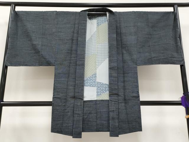 平和屋本店□極上 男性 紬 アンサンブル キングサイズ 100亀甲 黒地