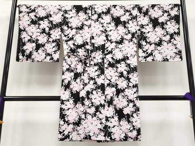 平和屋本店■極上　道中着　ロング丈　枝桜文　黒地　逸品　未使用　CYAA2443s5
