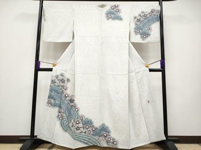 平和屋本店■希少　名門　藤娘きぬたや・総絞り　伊藤嘉秋　訪問着　渡り橋枝花文　落款あり　逸品　CYAA2462s5