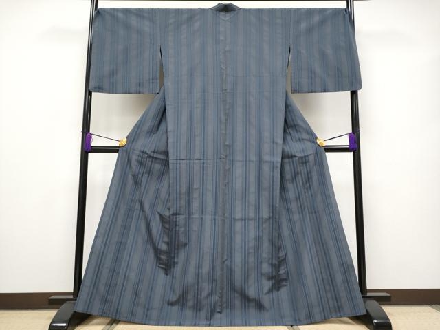 平和屋本店□極上 博多織人 黒木織物 お召 単衣 間道 博多金