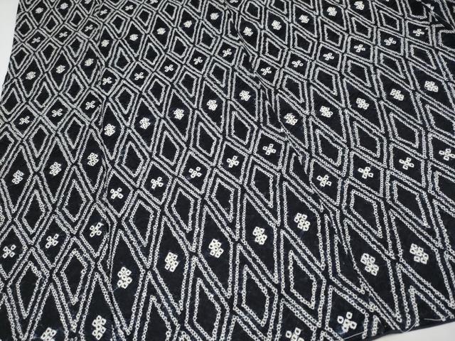 平和屋本店■極上　小紋　絞り　菱繋ぎ　黒地　逸品　CYAA2502s5 平和屋本店□極上 小紋 絞り 菱繋ぎ 黒地 逸品 CYAA2502s5