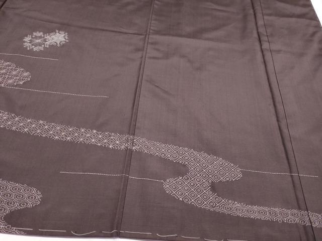 平和屋本店□極上 訪問着 本場染大島紬 総刺繍 刺し子 雪華文 黒