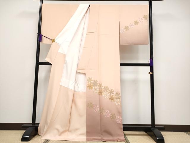 平和屋本店■極上　人間国宝　福田喜重　刺繍　訪問着　百合車　暈し染め　金銀彩　洒落柿色地　反端付き　逸品　CYAA2509s5_1